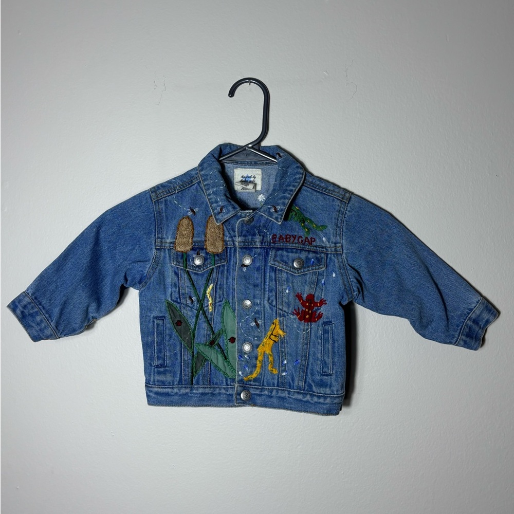 Baby Gap Embroidered Frog Nature Denim Jacket 100% Cotton 12-24 Months